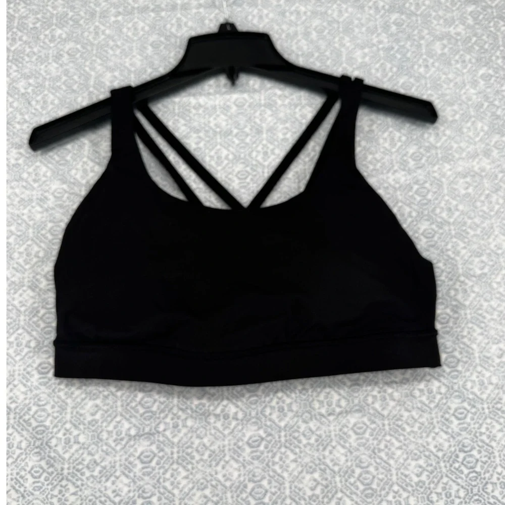 Lululemon Free to Be Bra Black Strappy Back Sports Bra Size 12 Yoga Gym